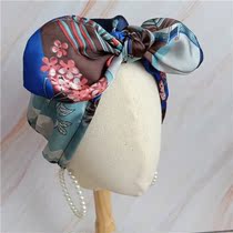 Trendy Mori series retro forest park animal imitation silk scarf Baotou confinement bald hat turban