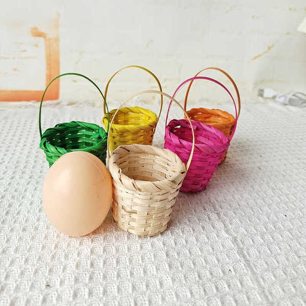 Easter Egg Decoration Bamboo Woven Hand Basket Mini Colorful Basket Children's Day Decoration Props Natural and Exquisite