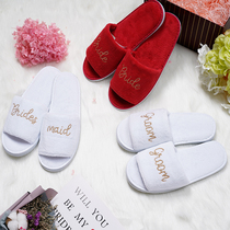 Foreign trade white bride morning robe slippers Wedding celebration party groom bridesmaid Autumn and winter couple bedroom home slippers
