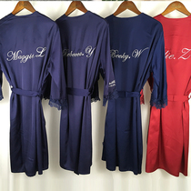 Lace bridal morning gown Custom embroidery Wedding Bridesmaid group dress Hand gift name Wedding pajamas Party bathrobe