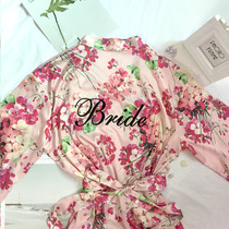 Geranium wedding bride morning gown custom embroidery LOGO hot diamond Bridesmaid female dress Wedding makeup robe sleeping bathrobe