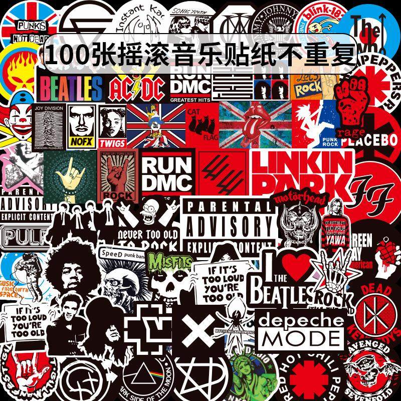 100 sheet rock ROCK band cyberpunk hip hop sticker trolley case waterproof notebook decorative small pattern