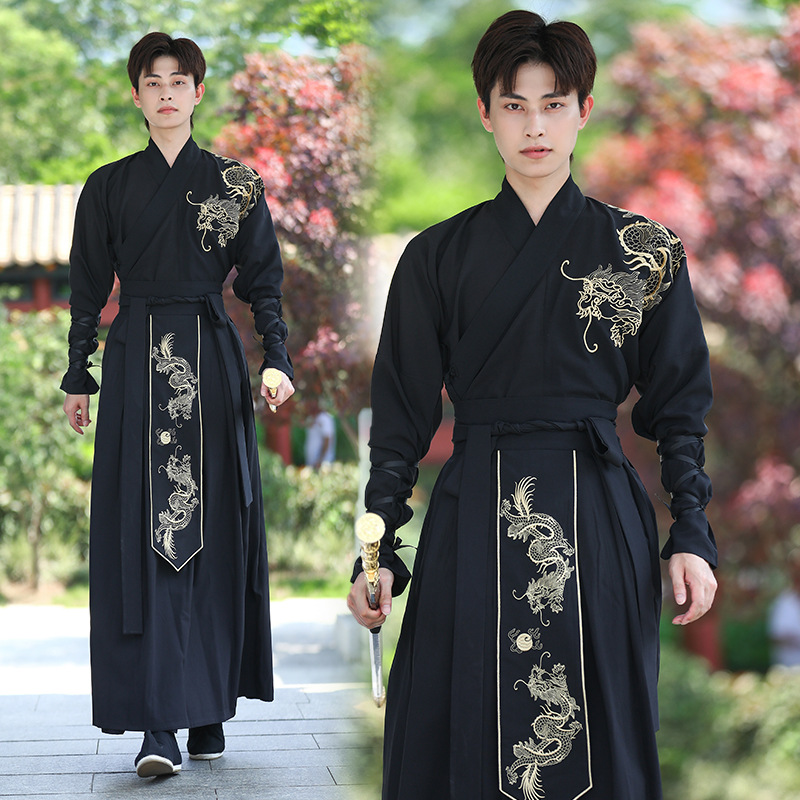 春の刺繍中国風龍馬顔スカート大きいサイズ明漢服メンズ金義衛武術トビウオスーツ横暴な学生パフォーマンス衣装