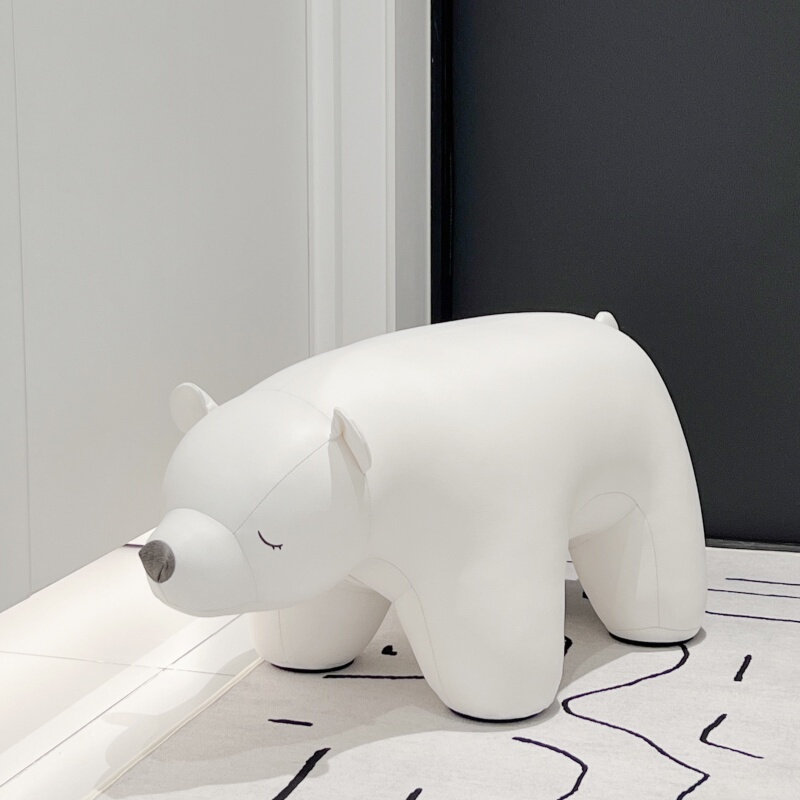 Zhijia Home Furnishings Polar Bear Stool for Entryway, White Bear Shoe Changing Stool, Creative Animal Stool, Living Room Low Stool, Housewarming Gift