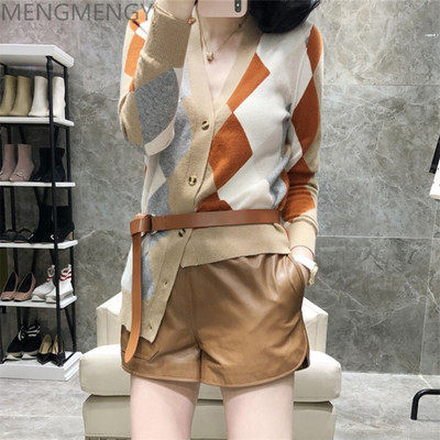 Fall New Cashmere Cardiovert Coat Woman Geometric graphic collage Knitted Jacket Woman Asymmetrical Sweater 2019 New Tide