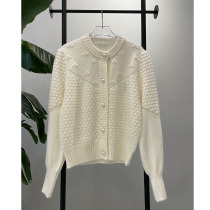 2022 Spring New Women's Simple Pearl Buckle Joker Embroidered Knitted Cardigan Sweater 3E1E540