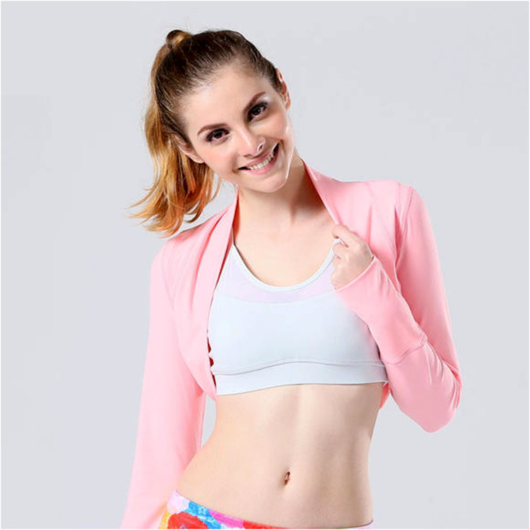 Women's Yoga T-shirt Short Slim Fitness Sports Small Jacket Quick-drying Finger Long Sleeve Top Pink Water Green