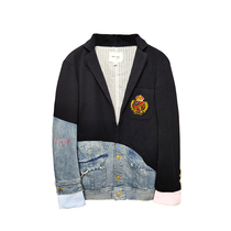 MKSZY self-Greg Lauren style vintage wool denim stitching blazer