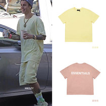 MKSZY double line ESSENTIALS high street hip hop cream yellow dirty pink short sleeve t-shirt