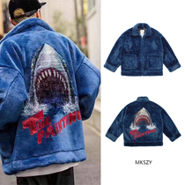 MKSZY autonomous doublet hand-painted Great Shark Great White shark Japanese plush fur coat