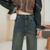 Приталенные прямые свободные джинсы, флисовые демисезонные штаны, высокая талия, свободный крой, 2023