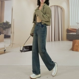 Приталенные прямые свободные джинсы, флисовые демисезонные штаны, высокая талия, свободный крой, 2023