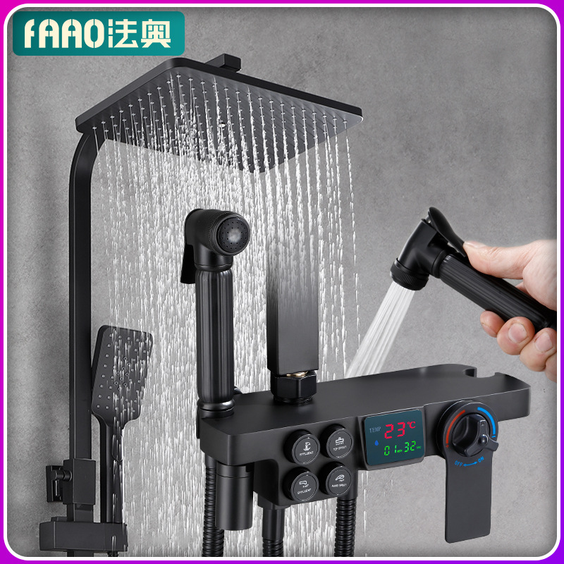 Bathroom Full Copper Shower Shower Kit Home Bathroom Black Thermostatic Shower Shower Shower Shower Nozzle Suit
