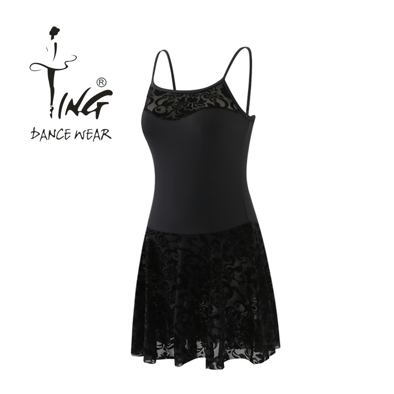 TING Chen Ting ballet dancer dress female lace harness with dress rehearsary dress with black suit Short skirt woman