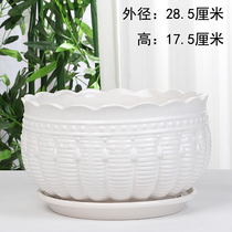 Extra large white flowerpot ceramic with tray round balcony green plant potted green plant pot wholesale floor