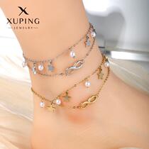 New trendy summer womens stainless steel tassel pendant anklet in the year of birth for women European and American cross-border beach style foot accessories gift