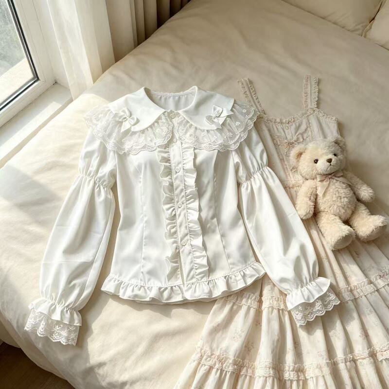 Nai Fu Jia Lolita Original Lace Long-Sleeve Shirt with Doll Collar, Versatile Lolita Top/Shirt