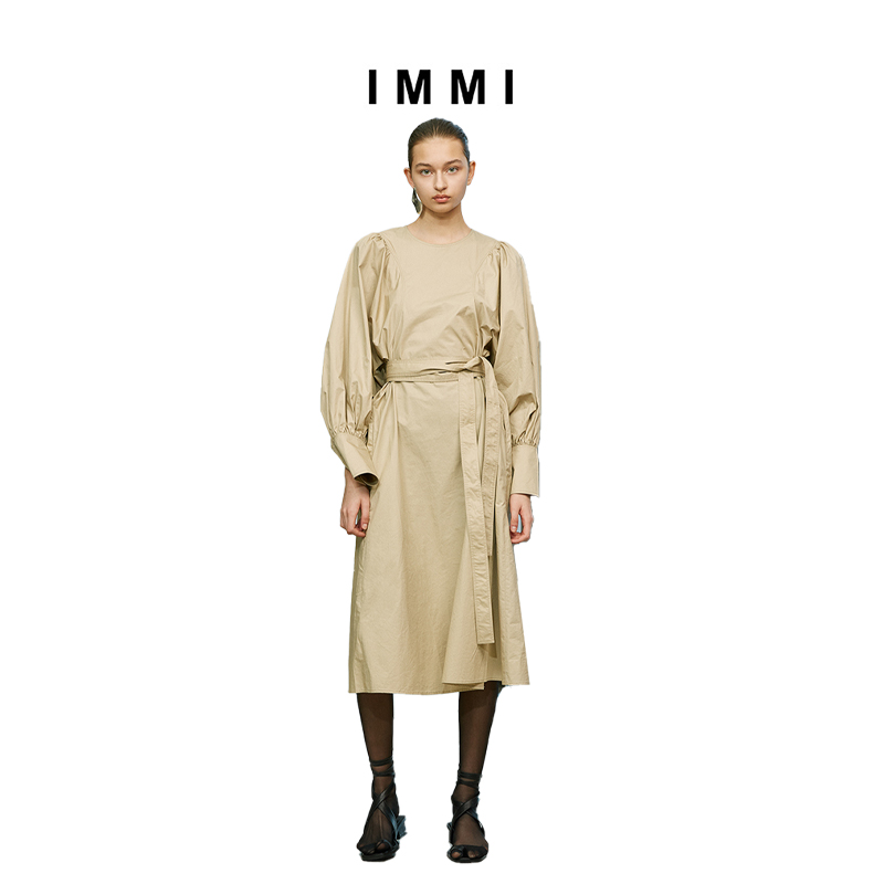 (Designer brand IMMI) French puff sleeve long sleeve girdle dress 191DS101X
