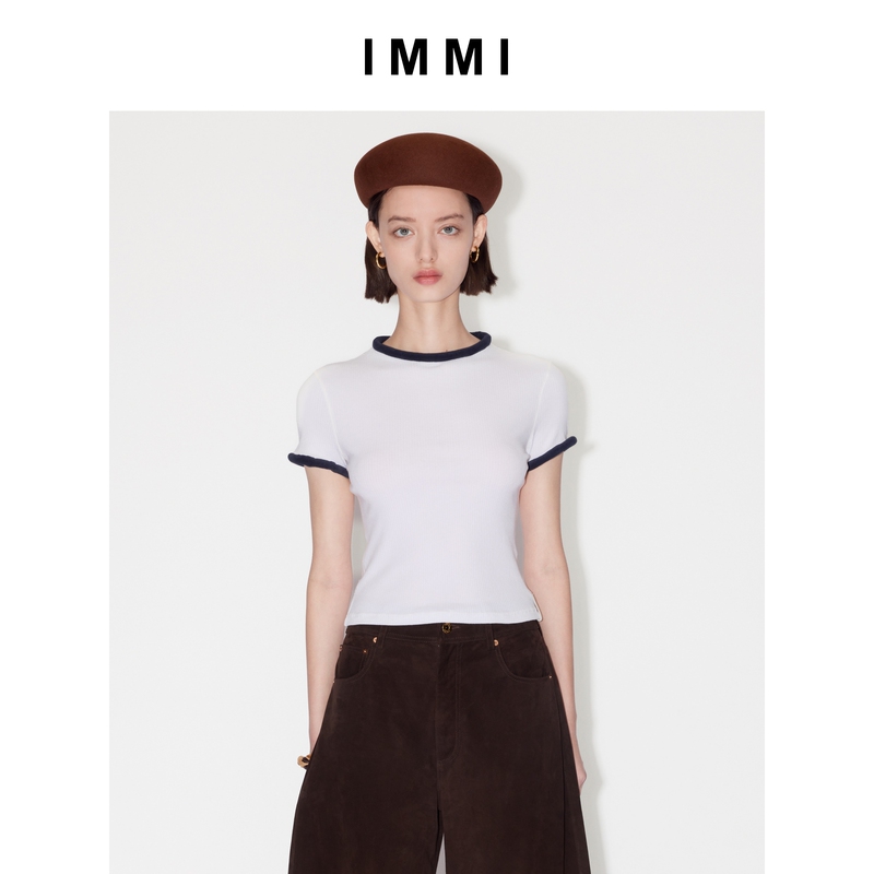 【Immi】Early Autumn New Product Micro-Elastic Terry Cloth Rolled Edge Donut Short-Sleeve T-Shirt Mwefwjte0273X