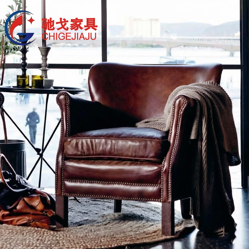 Vintage-Style Single Sofa, Retro Oil-Waxed Leather American-Style Tiger Chair, Genuine Leather Sofa Chair for Living Room, Cigar Bar, Tea Space Vintage-Style Single Sofa, Retro Oil-Waxed Leather American-Style Tiger Chair, Genuine Leather Sofa Chair for Living Room, Cigar Bar, Tea Space