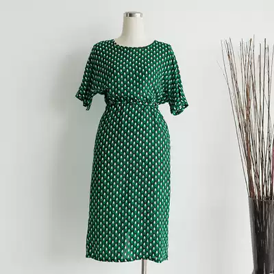 Wanwan limited factory cooperation model mother's floral slim silk dress printed skirt