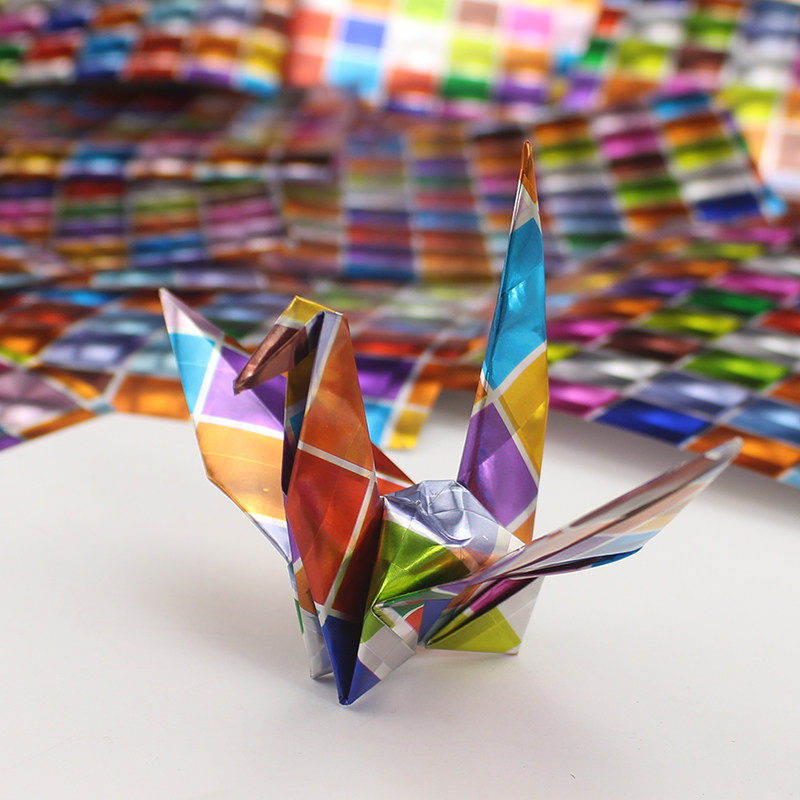 3D laser handmade paper 15cm square children's DIY handmade origami flash laser three-dimensional origami material origami single-sided printed colored paper 50 sheets kindergarten Christmas decoration origami