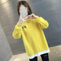 Early autumn fake two-piece sweater womens clothing 2021 new spring and autumn thin hooded foreign coat ins tide coat