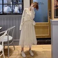 Bộ đồ thời trang đầu thu 2019 áo len mới + váy lưới nhỏ khí chất tươi mát Bộ đồ hai dây nữ - Bộ đồ áo kiểu nữ cao cấp