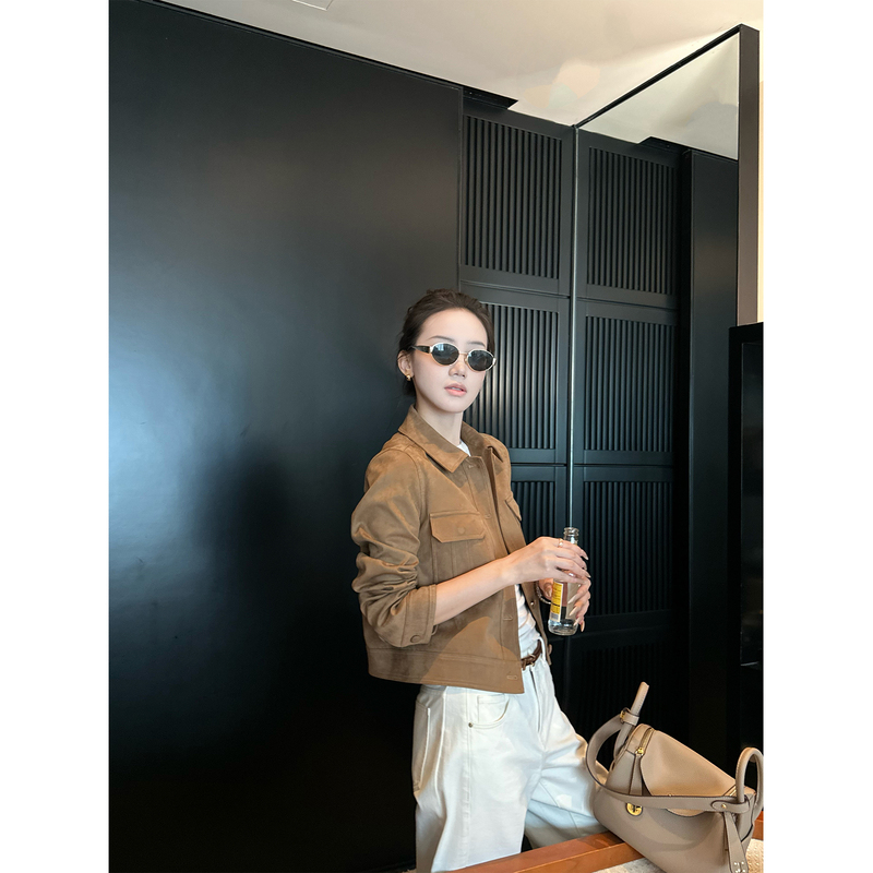 5Werkwen High-End Vintage Short Suede Workwear Brown Jacket Women's Coat Spring/Summer