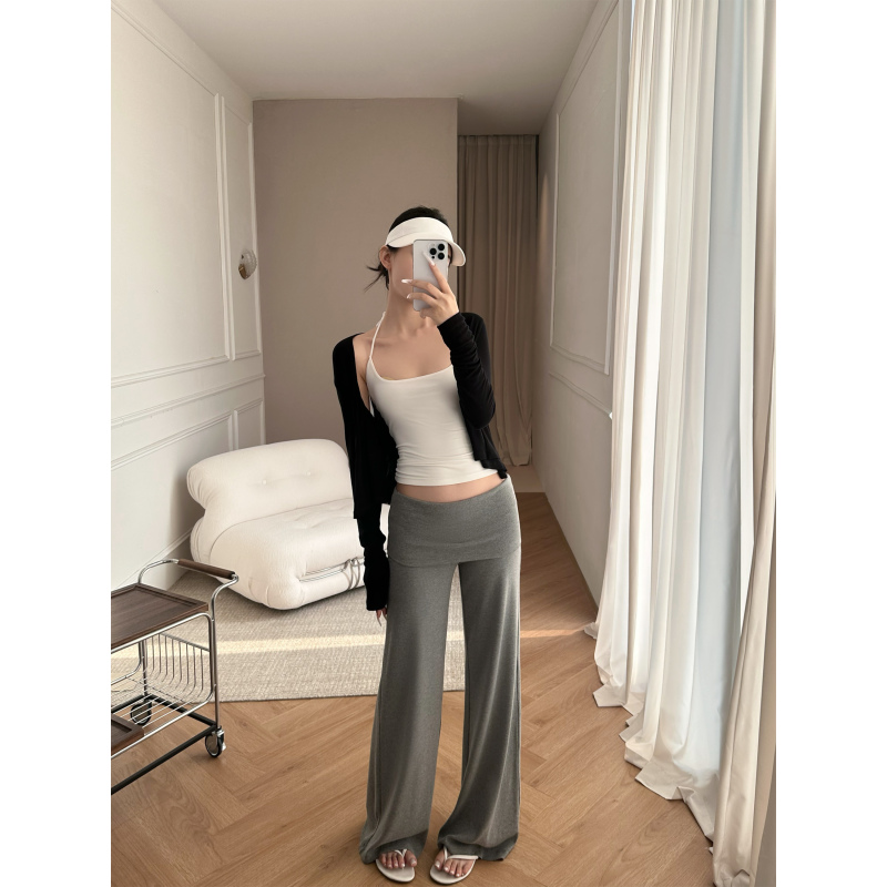 5Werkwen Supermodel Lazy Pants Folded Wide Waistband High Waist Straight Knit Wide-Leg Pants Casual Pants Long Pants 5Werkwen Supermodel Lazy Pants Folded Wide Waistband High Waist Straight Knit Wide-Leg Pants Casual Pants Long Pants