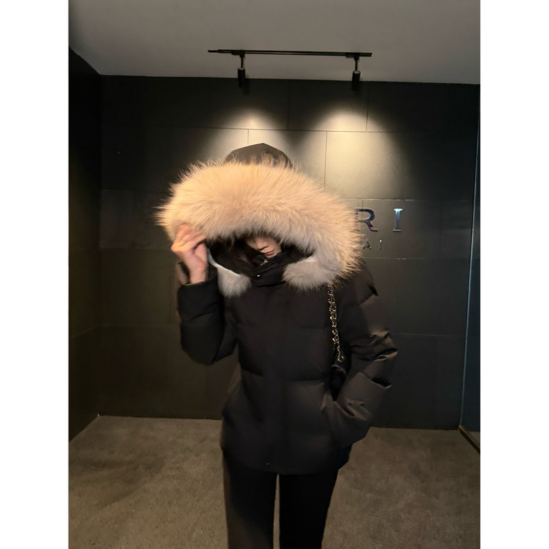 5Werkwen Ancient White Moonlight 90 White Duck down Waist-Cinching Raccoon Fur Collar Hooded Lightweight down Jacket for Women Winter