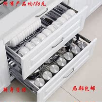 Sakura stainless steel square tube double buffer pull basket Kitchen cabinet drawer bowl blue cabinet pull basket storage storage