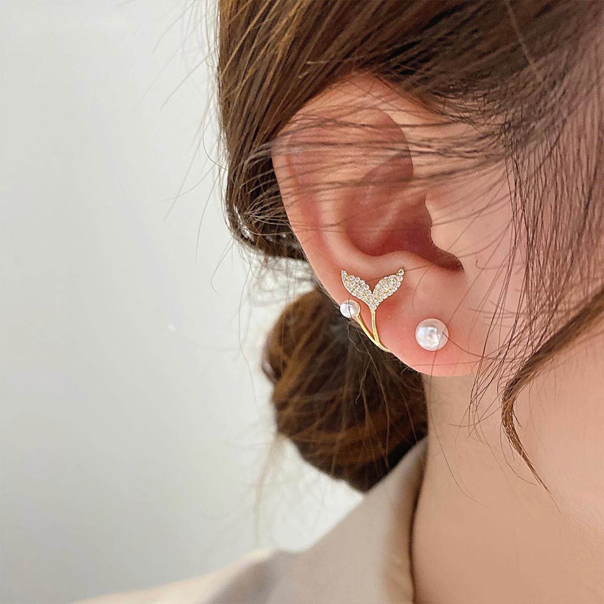 Shanghai Warehouse Spot Ottles Withdrawal Cabinet Clear Cabin Fish Tail Pearl Earrings Outlets Women Accessories Olaidian