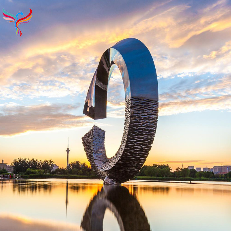 Large Stainless Steel Sculpture Custom Campus Mirror Hollowed-out Ring Fish Square Garden Waterscape Abstract Sculptural Design-Taobao