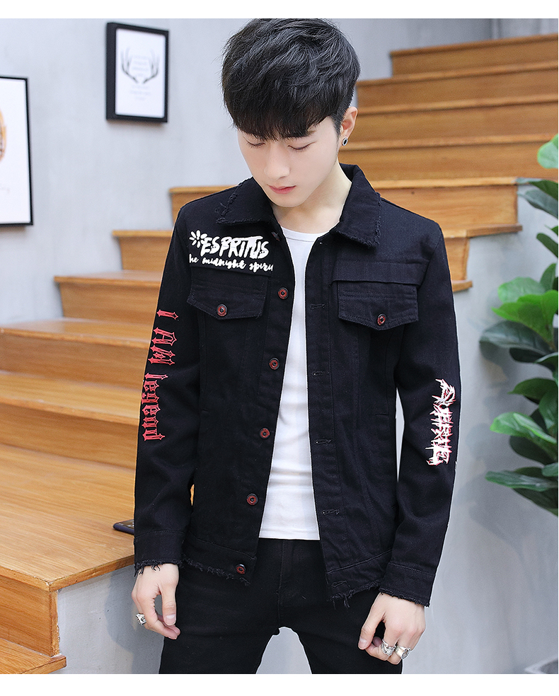 Hộp đêm của nam giới cá tính denim jacket xu hướng mùa xuân Hàn Quốc cotton mỏng denim quần áo nam đẹp trai áo khoác màu đen