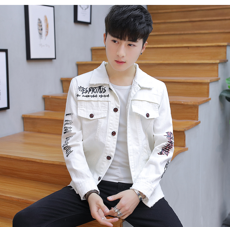 Hộp đêm của nam giới cá tính denim jacket xu hướng mùa xuân Hàn Quốc cotton mỏng denim quần áo nam đẹp trai áo khoác màu đen