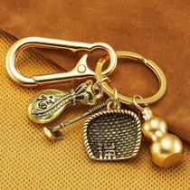 Pure brass lucky gourd keychain twelve Zodiac transfer ornaments mens and womens car key chain accessories gift box