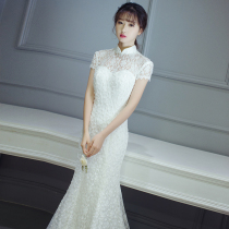 Mori light wedding dress 2019 new fish tail small tailing simple stand collar Princess out bride dream light summer