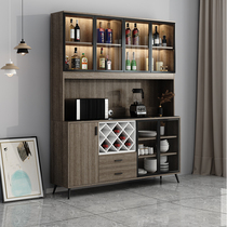 Light and luxurious dining side cabinet integrated by wall High cabinet customizable living room upscale rock plate wine cabinet with lamp glass door locker