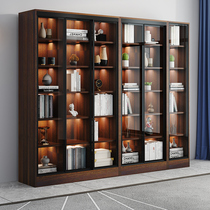 glass door bookcase ground light lavish minimalist bookcase with door solid wood custom full wall combined living room display cabinet office