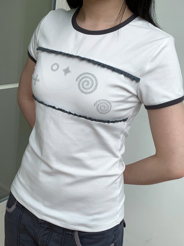 Hilikoli White Swirl Symbol Lace Short-Sleeved Korean Style Short-Sleeved Waist-Cinching Right-Shoulder T-Shirt Hilikoli White Swirl Symbol Lace Short-Sleeved Korean Style Short-Sleeved Waist-Cinching Right-Shoulder T-Shirt
