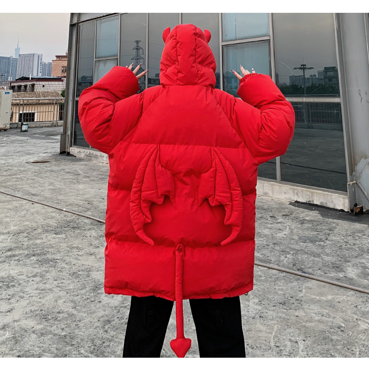 Devil Horns Hooded Padded Parka Jackets with Doll for Women