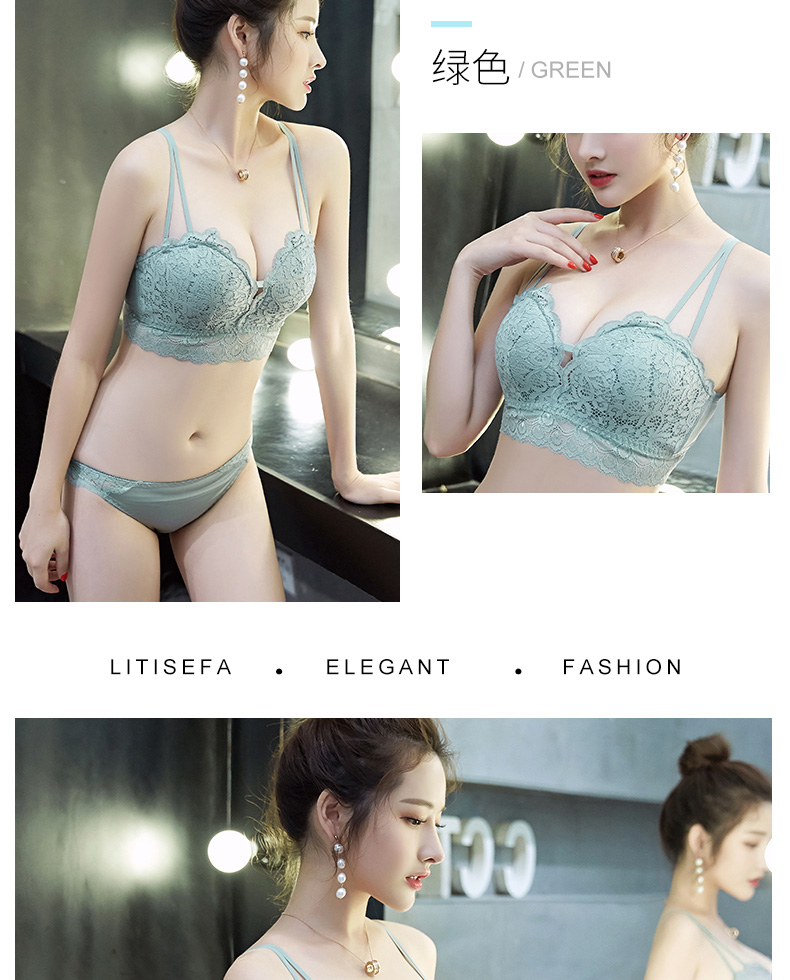Bộ đồ lót ren nữ áo ngực tụ tập không có vành trên hỗ trợ áo ngực gợi cảm để nhận phần sữa chống chảy xệ ngực nhỏ. áo lót 3 dây