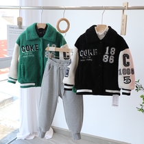 Niu Duoduo boys and girls winter new style color-blocked digital patch plush coat Korean style trendy coat 70829