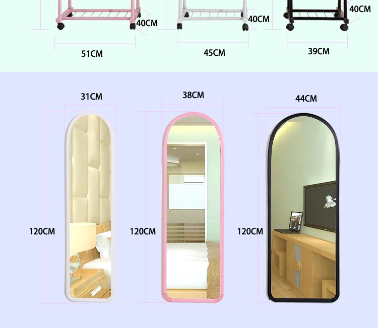 Tầng đứng hộ gia đình có thể tháo rời vành đai với bánh xe gương chiều dài gương lớn gương siêu mỏng treo tường - Gương gương gỗ treo tường