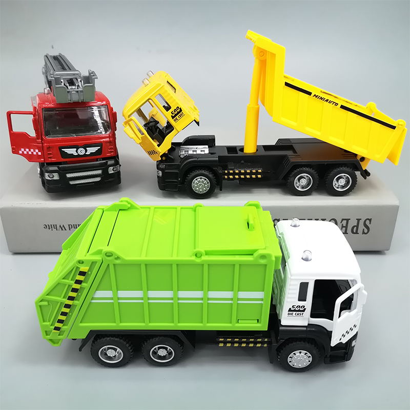 Alloy Sanitation Car Toy Children Supermarket Garbage Truck Boy Baby Back Force Rescue Car Sound And Light Door Flipping Car