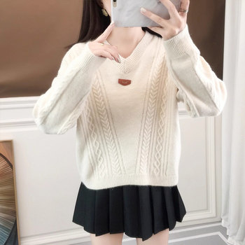 Twist sweater women's winter v-neck pullover sweater