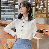 White shirt womens design sense niche long-sleeved 2021 autumn new business wear chiffon shirt retro port flavor top