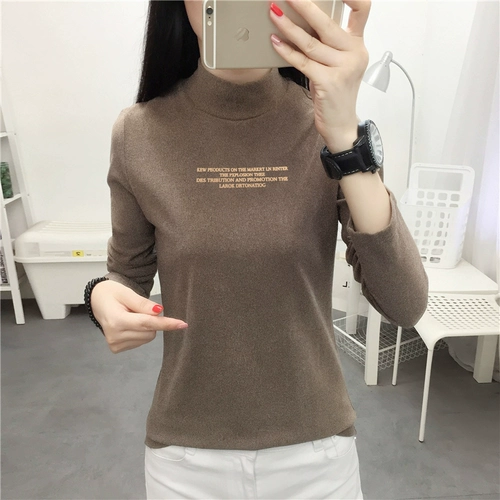 Бархатный двусторонний шерстяной базовый приятный телу осенний лонгслив, высокий воротник, увеличенная толщина, 2022, в западном стиле