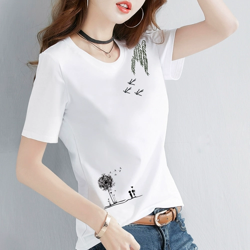 Tide, белая летняя хлопковая тонкая футболка, 2025 года, оверсайз